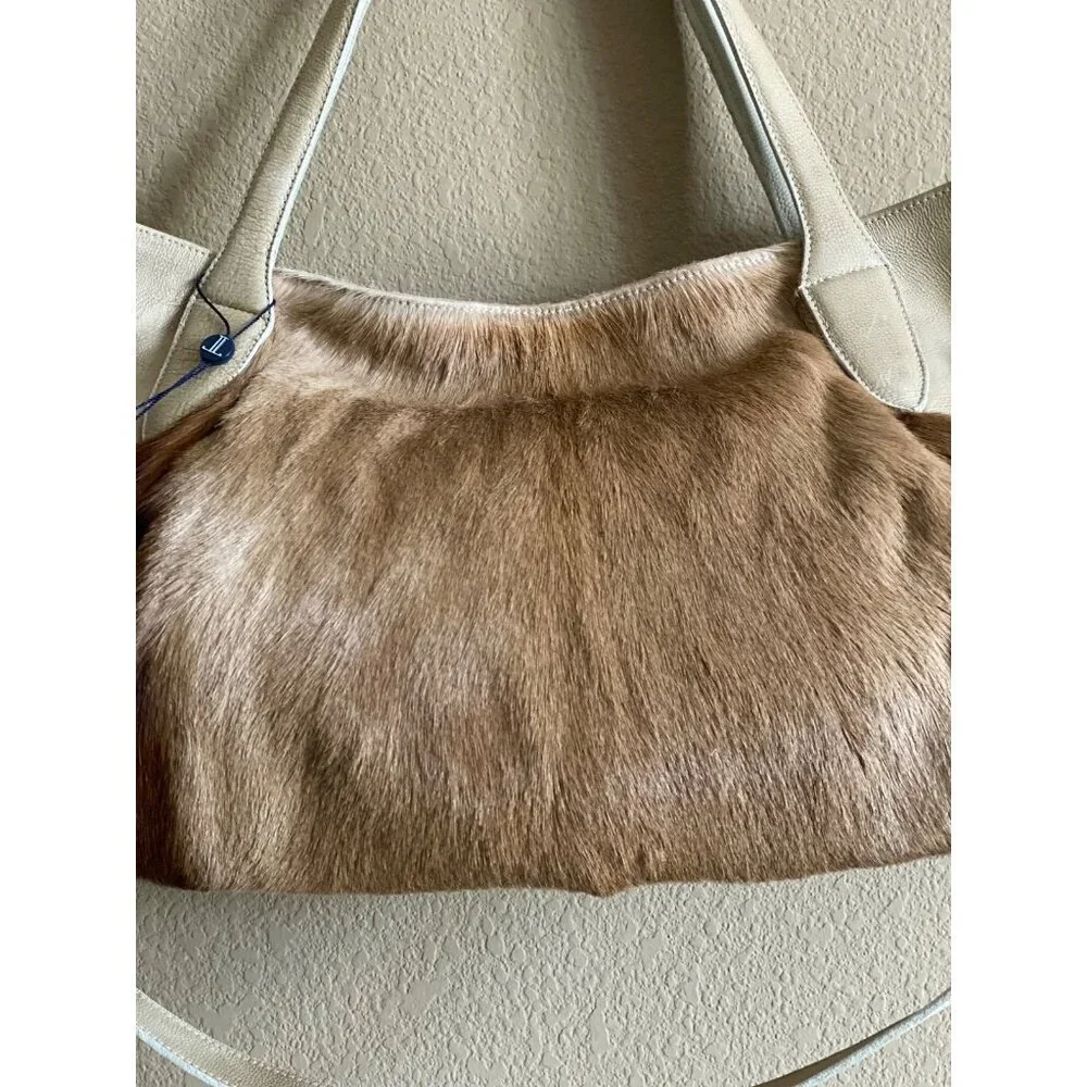 Lucchese Antelope Leather East West Tote Bag Crossbody Marble Ivory Travel Bag - Picture 5 of 16